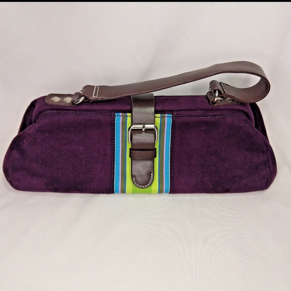 Y2K TOMMY HILFIGER Faux Suede Purple Purse color stripes hand bag